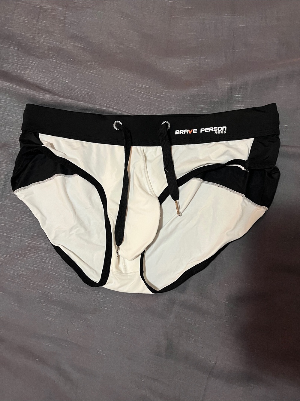 Brave Person Men’s Black & White Swim Trunks